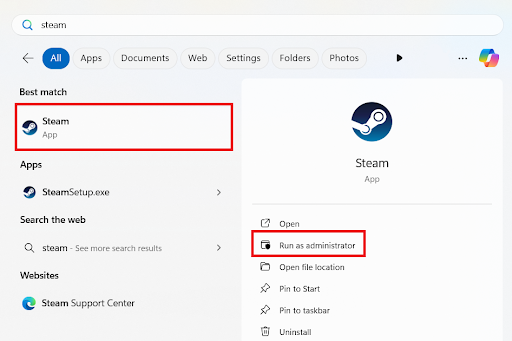 Run Steam as administrator