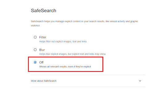 SafeSeacrh off