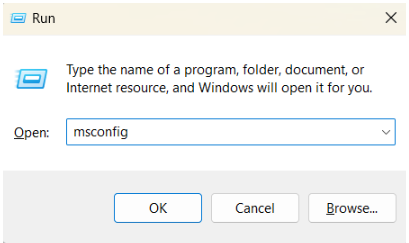 Type in msconfig