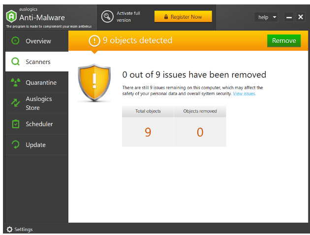 Remove malware items with Auslogics Anti-Malware