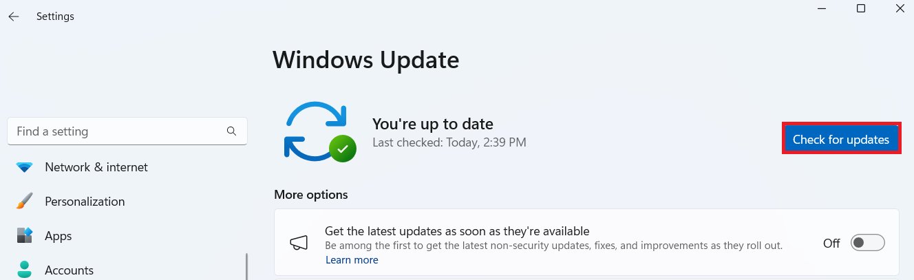 Select Check for updates