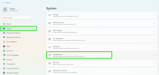 Select Troubleshoot