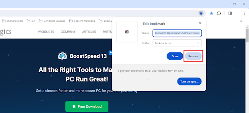 remove bookmark from Chrome
