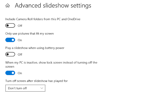 Advanced slideshow settings