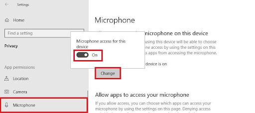 Toggle it on if the <i>Allow apps to access your microphone</i> are off