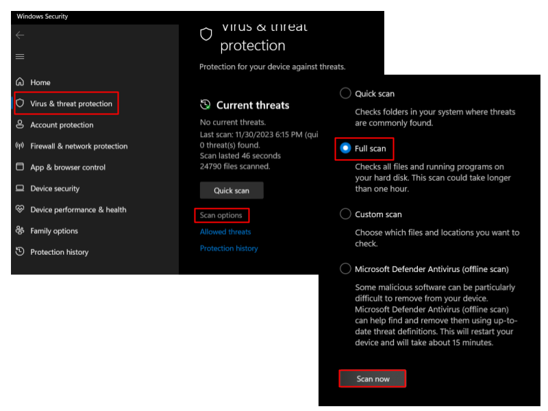 Go to Virus and threat protection