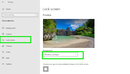 Lock screen Windows spotlight selection