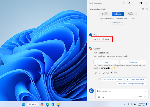 Press Windows + C to open Copilot and type your prompt or instructions to begin