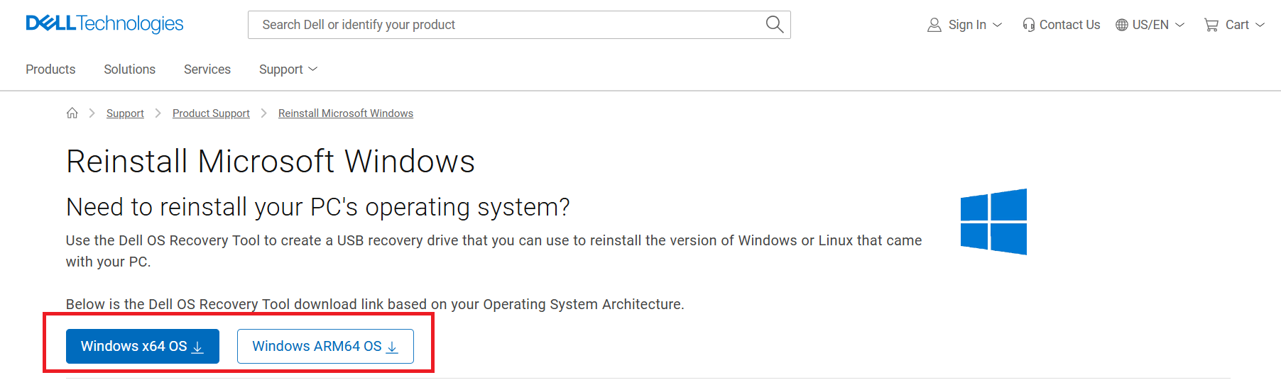 Reinstall Microsoft Windows page