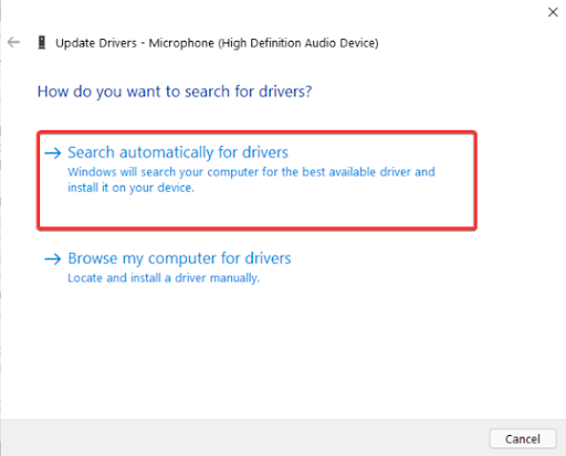 Choose Search automatically for microphone drivers