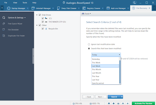 Auslogics BoostSpeed 13 file recovery
