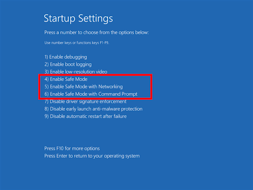 Startup settings Safe Mode