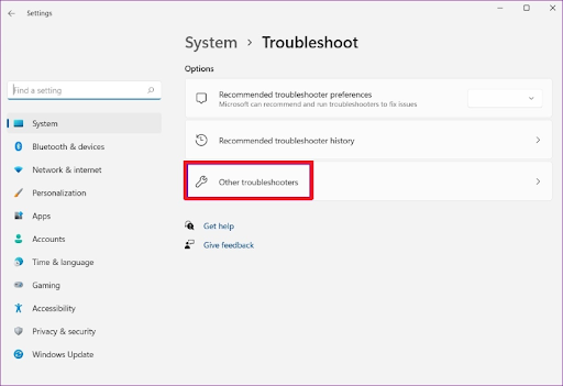 Go to <i>Other Troubleshooters</i>