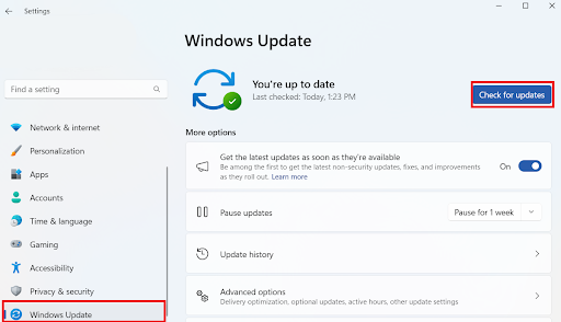 Windows update check for updates