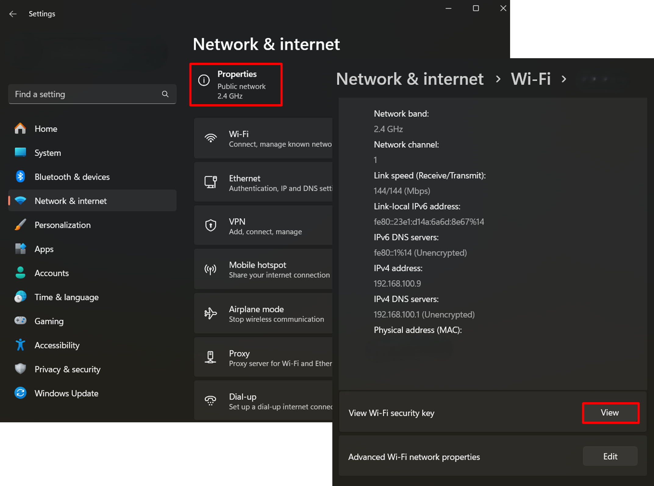 Scroll down to “View Wi-Fi security key” and click “View