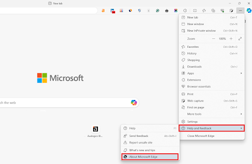 Click on <i>Help and Feedback</i> and select <i>About Microsoft Edge</i>