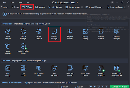 Go to <i>Uninstall Manage</i>r and click on it