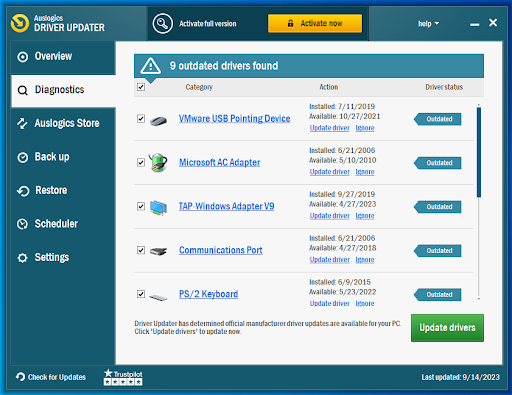 Auslogics Driver Updater outdated drivers found