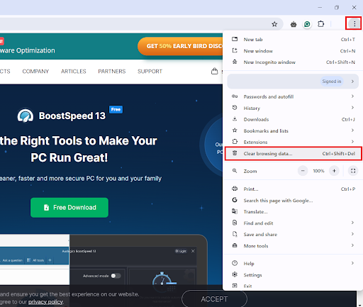 Select Clear browsing data