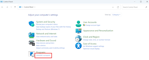 Select <i>Uninstall a program</i>