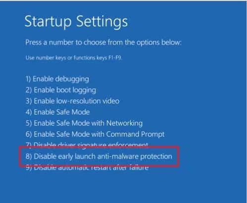 Disable Early Launch Anti-Malware Protection
