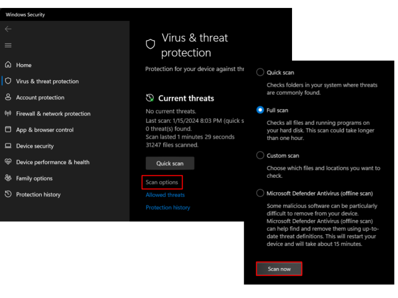 Click Virus and threat protection