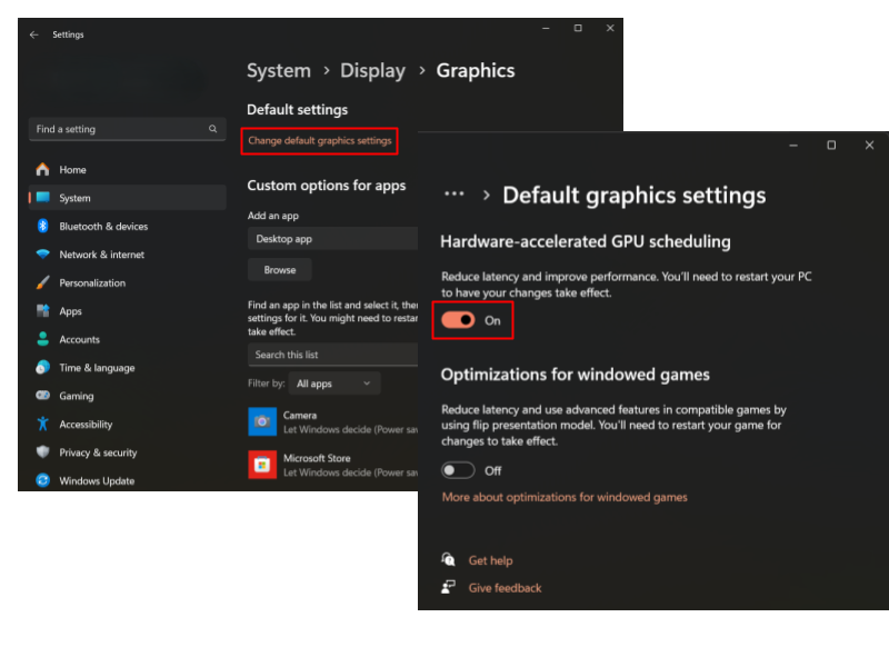 Click Change default graphics settings