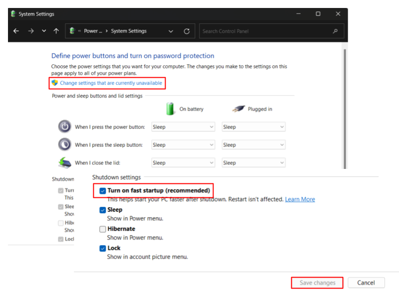 Click on Change settings that are currently unavailable