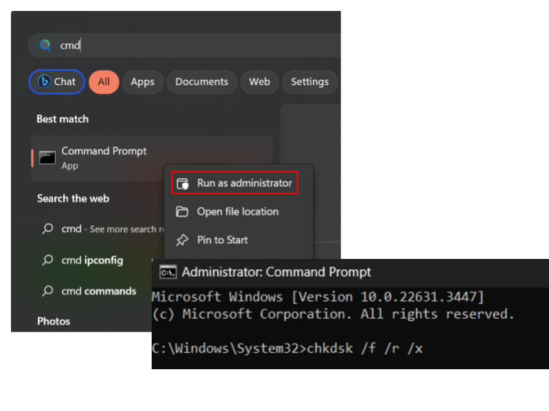 Run the chkdsk command