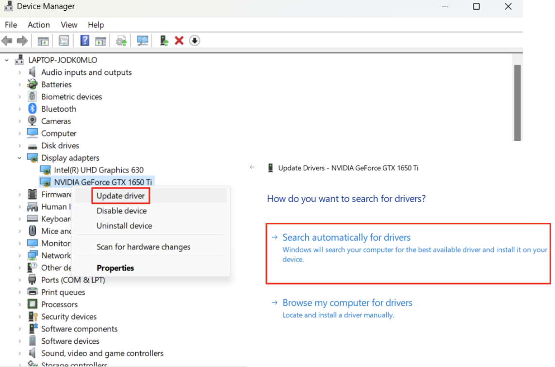 Select Search automatically for drivers