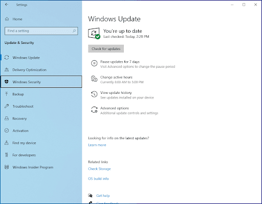 Settings Windows Security