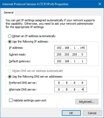 Select Use the following DNS server addresses