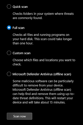 Windows Security full scan