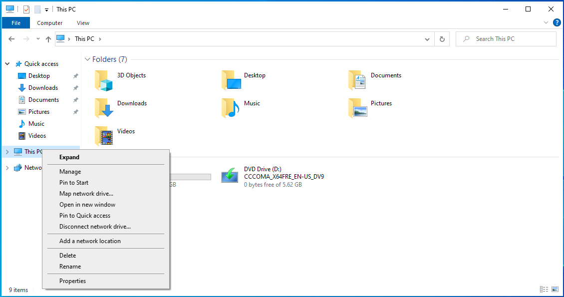 Click This PC and select Properties