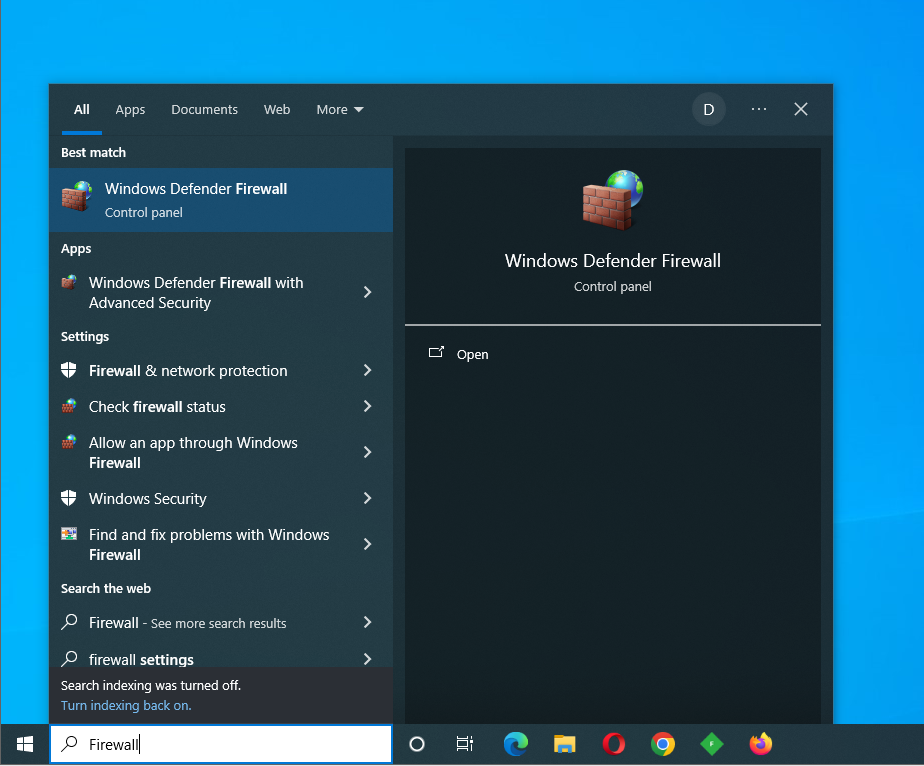 Click on Windows Defender Firewall
