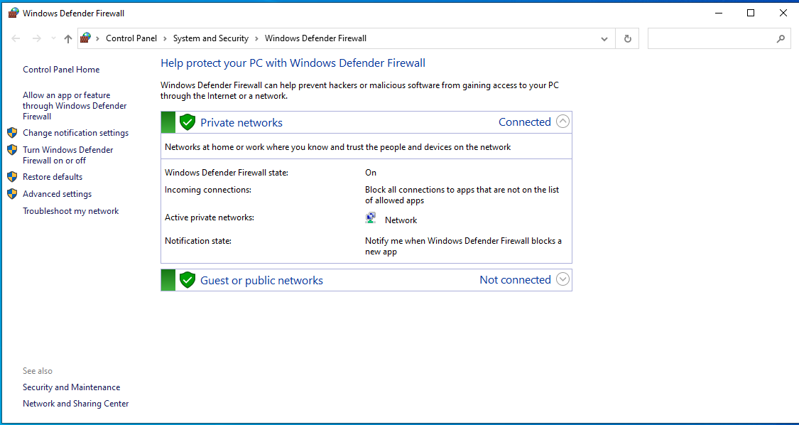 Click on Allow an app or feature through Windows Firewall
