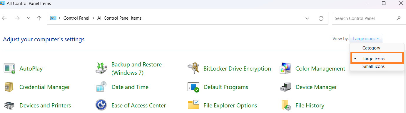 Select View by large icons