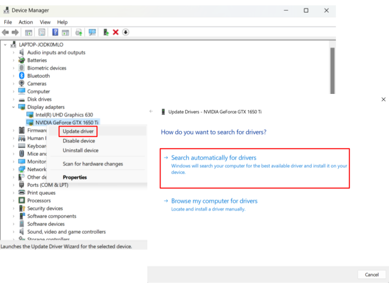 Nvidia search automatically for drivers