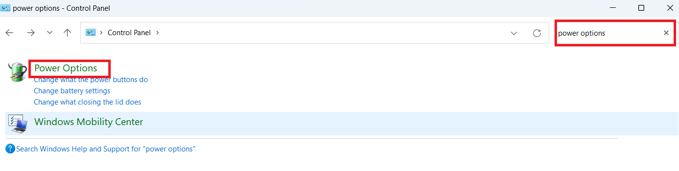 Type in Power options