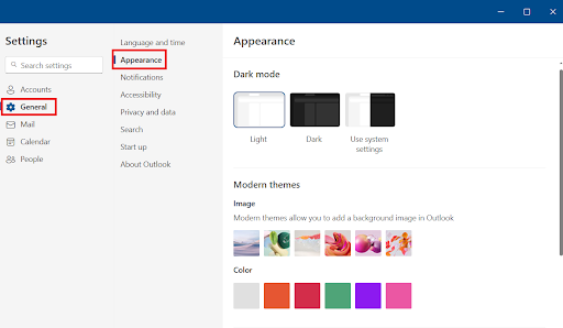 On the right, click on <i>Light</i> to change the interface to light mode