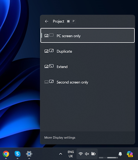 Tap the Windows and P buttons simultaneously and change the Project option to something else
