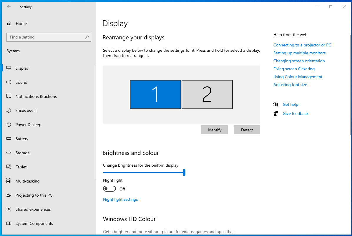 Settings>System>Display>Identify