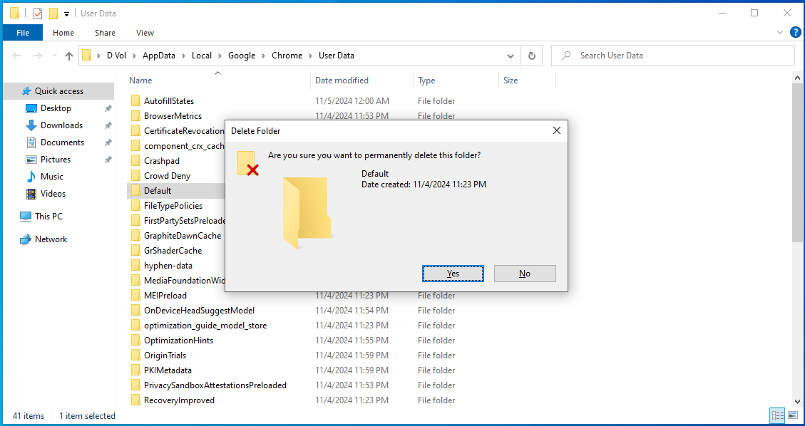 Chrome delete default folder
