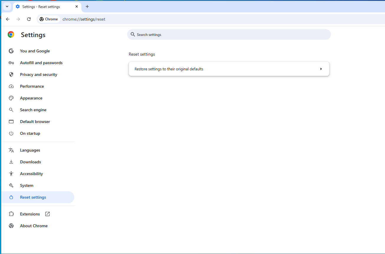 Chrome reset settings