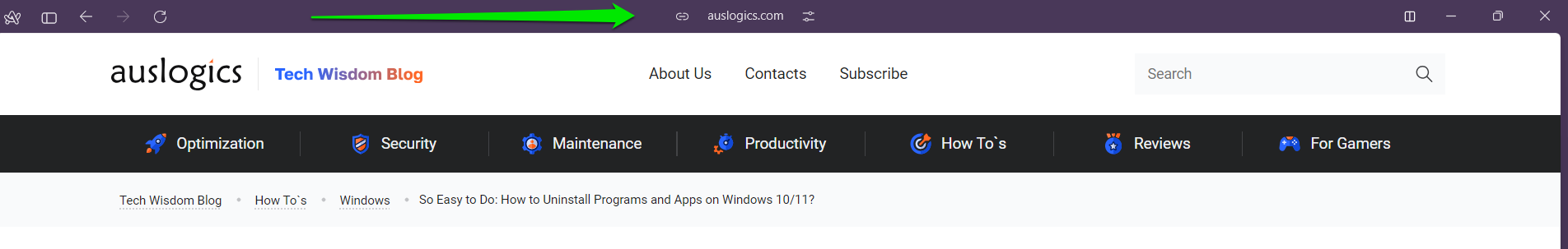 Arc website name in title bar