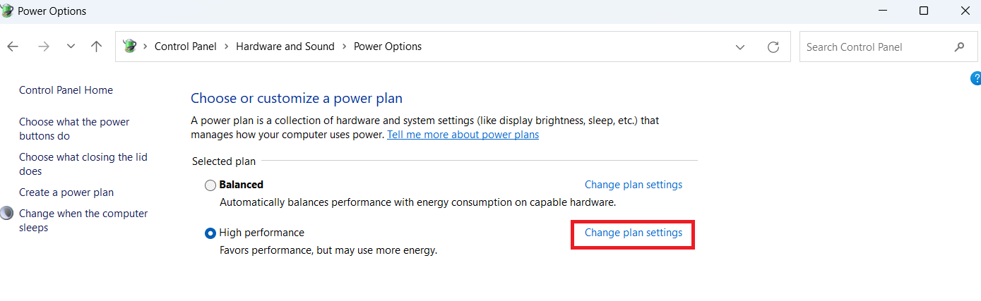 Select Change plan settings