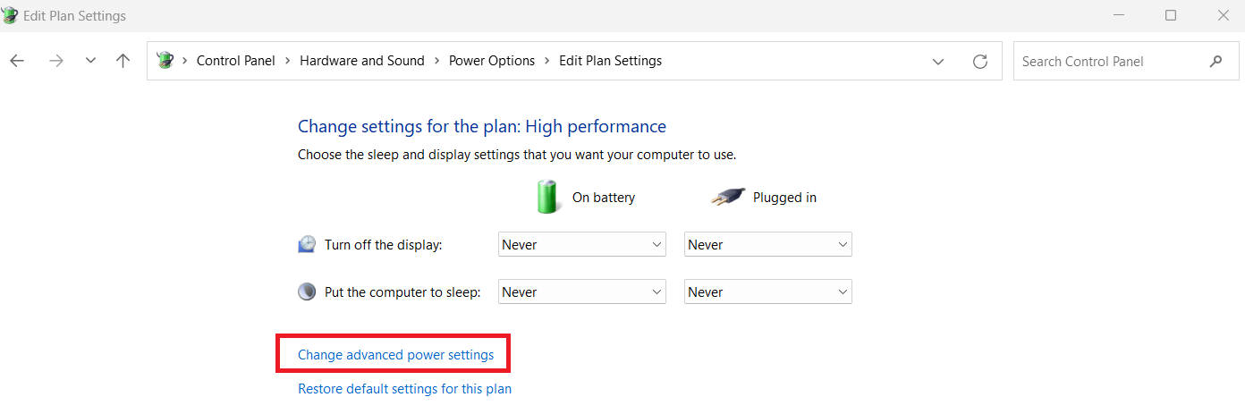 Click Change advanced power settings