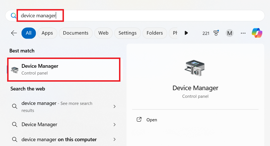 Type in Device Manager