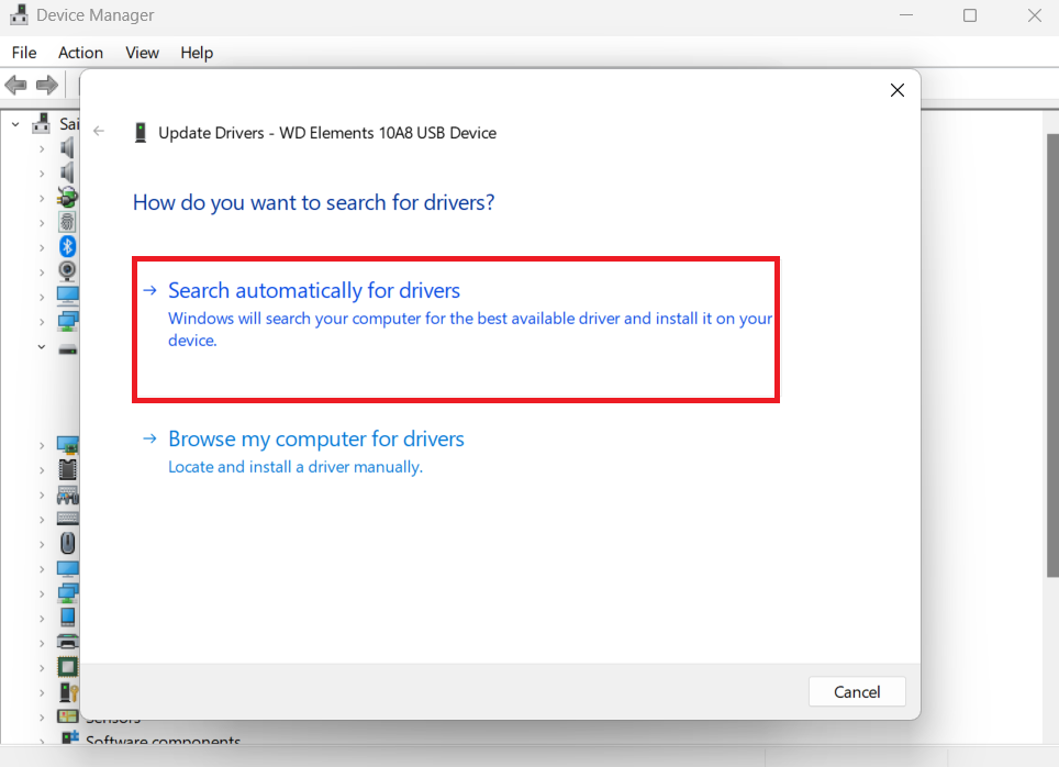 Select Search automatically for drivers