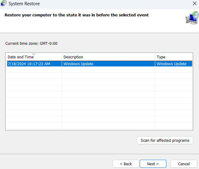 Create a restore point